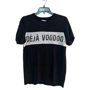 Zoe Karssen Deja Voodoo 100% Linen Black Tee Shirt Top Women’s M